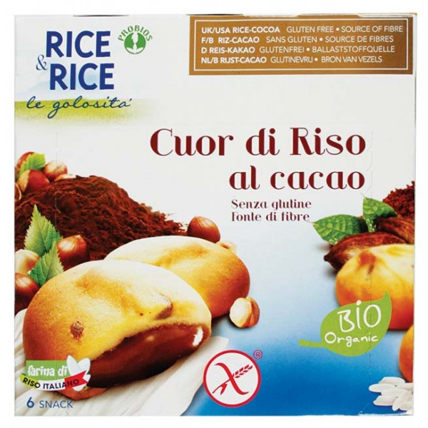Biscotti di riso cuor al cacao 6x33g RICE&RICE