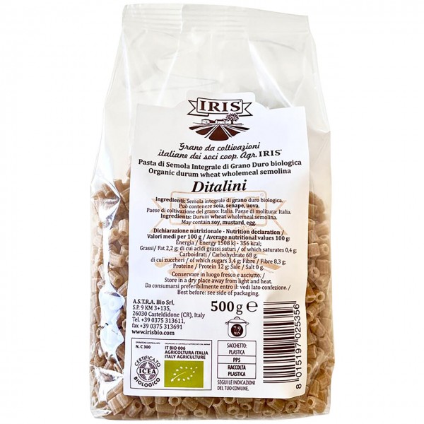 Ditalini Integrali di Grano Duro Italiano 500g Iris