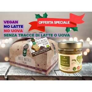 Duo Vegano: Dolce Natale con Gocce di Cioccolato 500g Probios + Crema spalmabile al Pistacchio 180g Il Modicano