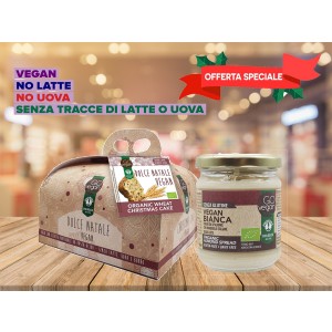 Combo Vegan: Dolce Natale Vegan di Frumento senza latte e uova 500g Probios + Crema spalmabile Vegan Bianca alla Mandorla 200g Probios