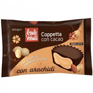 Coppetta con cacao con cuore di morbida crema con arachidi 25g BAULE VOLANTE