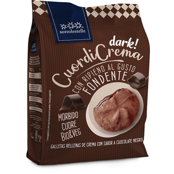 Biscotti Vegan CuordiCrema Dark con Crema al Cioccolato Fondente 200g Sottolestelle
