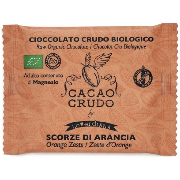 Cioccolato fondente crudo con scorze di arancia 30g Cacao Crudo