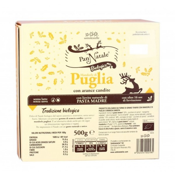 Dolce Pan Natale Vegan Mandorle e Arancie candite senza latte e uova 500g Sottolestelle Retro