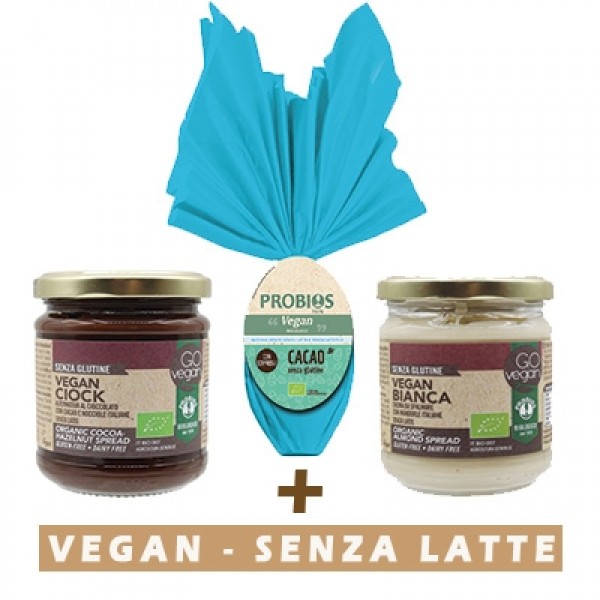 Uovo di pasqua Vegan + Duo creme spalmabile vegan bianca e cacao e nocciola