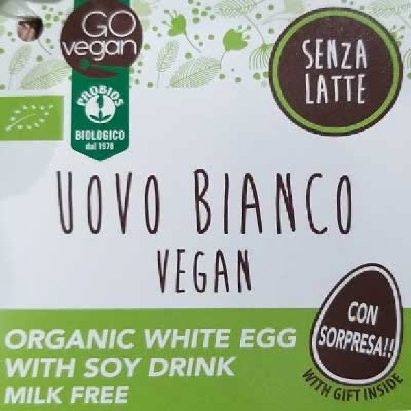 Uovo di pasqua Vegan Bianco con bevanda di soia fronte etichetta