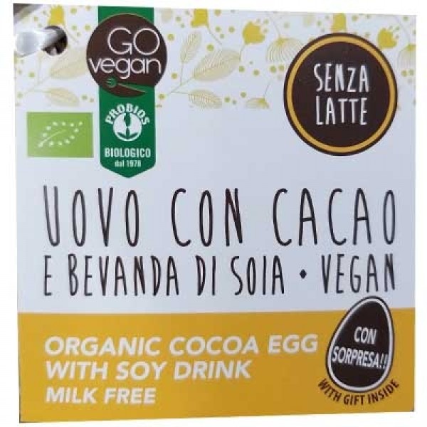 Uovo di pasqua Vegan con bevanda di soia fronte etichetta