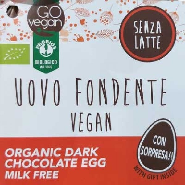 Uovo di pasqua Vegan fondente fronte etichetta